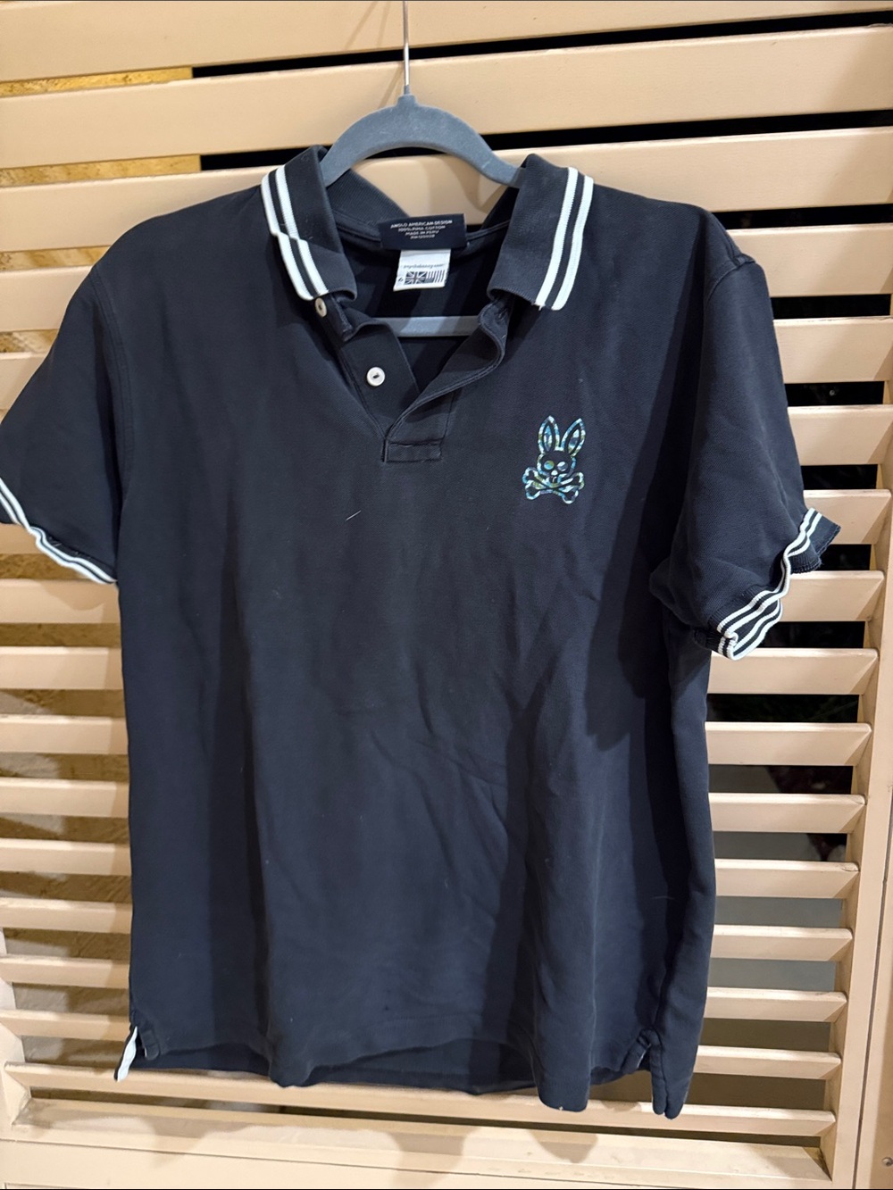 Psycho Bunny Black Polo with White-Trim Collar and Cuff